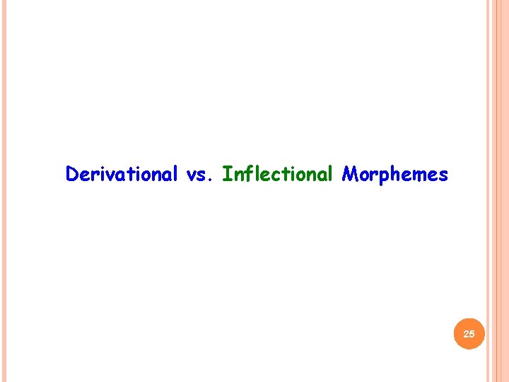 Derivational vs. Inflectional Morphemes 25 