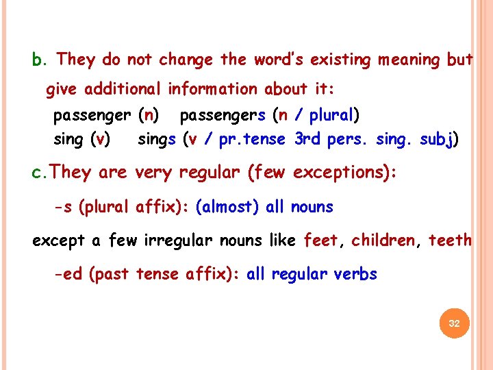 b. They do not change the word’s existing meaning but give additional information about