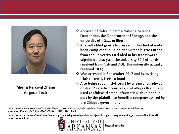 Yiheng Percival Zhang Virginia Tech v Accused of defrauding the National Science Foundation, the