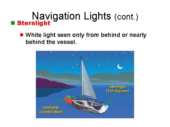 Navigation Lights (cont. ) n Sternlight ● White light seen only from behind or