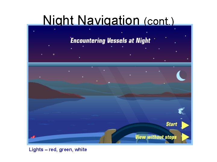 Night Navigation (cont. ) Lights – red, green, white 