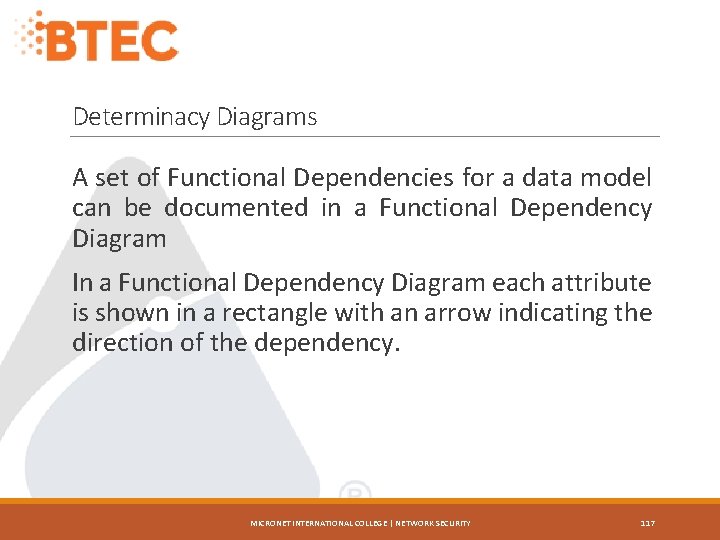 Determinacy Diagrams A set of Functional Dependencies for a data model can be documented