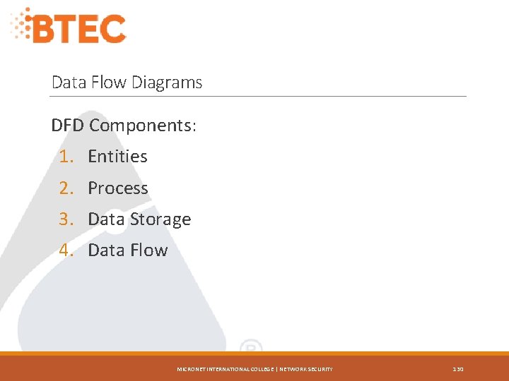 Data Flow Diagrams DFD Components: 1. Entities 2. Process 3. Data Storage 4. Data