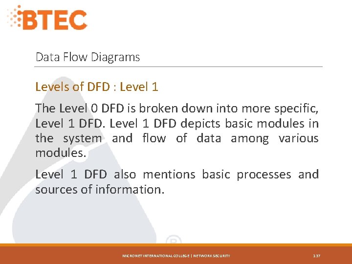 Data Flow Diagrams Levels of DFD : Level 1 The Level 0 DFD is