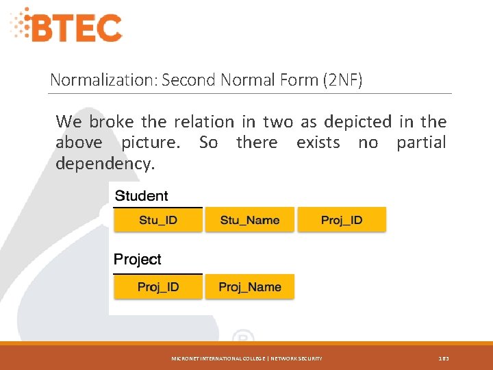 Normalization: Second Normal Form (2 NF) We broke the relation in two as depicted