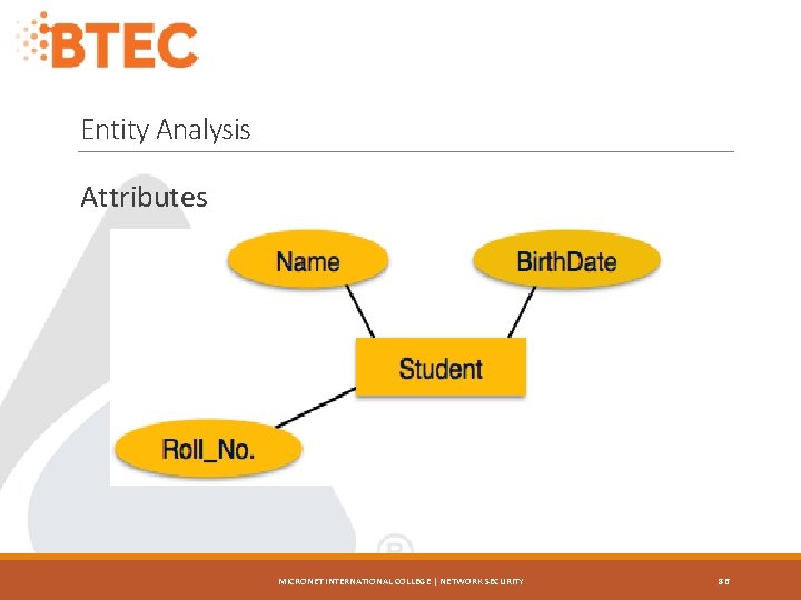 Entity Analysis Attributes MICRONET INTERNATIONAL COLLEGE | NETWORK SECURITY 86 