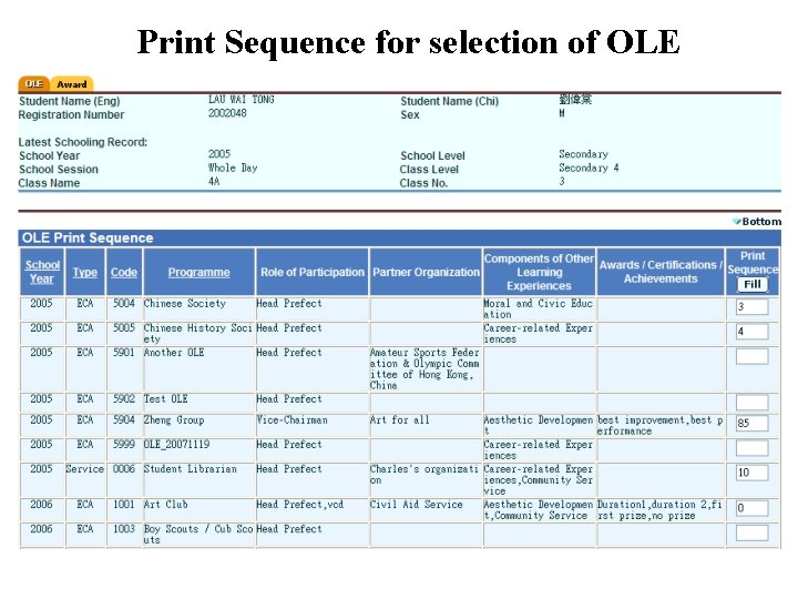 Print Sequence for selection of OLE 