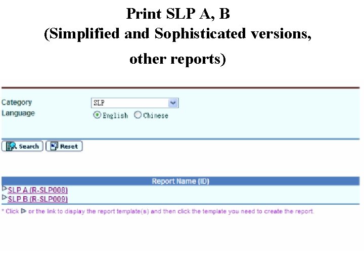 Print SLP A, B (Simplified and Sophisticated versions, other reports) 