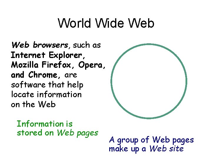 World Wide Web browsers, such as Internet Explorer, Mozilla Firefox, Opera, and Chrome, are
