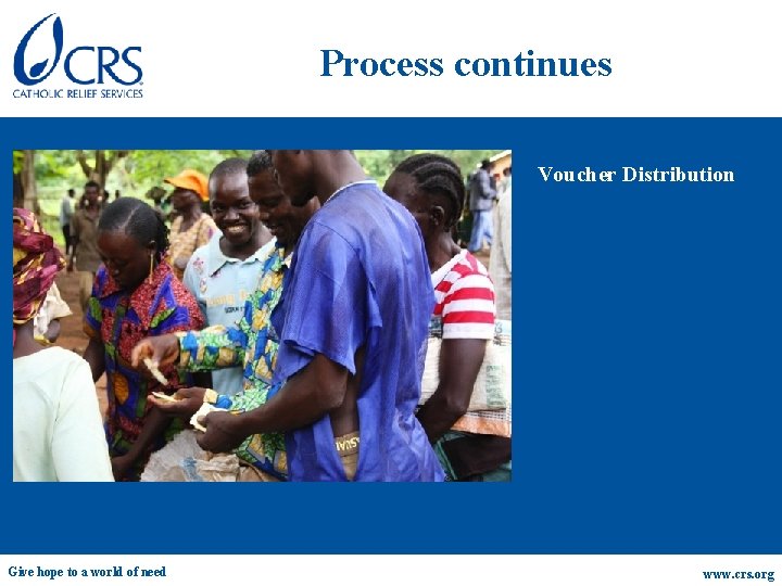 Process continues Voucher Distribution Give hope to a world of need www. crs. org