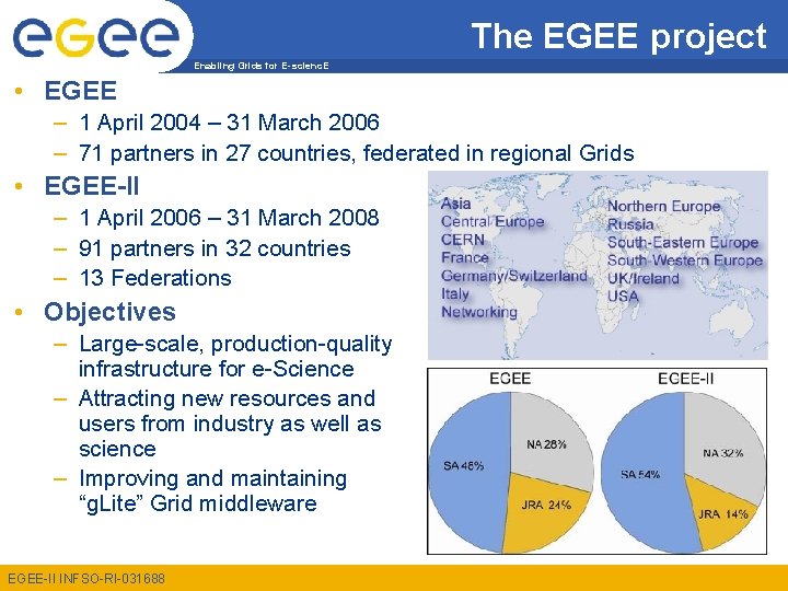 The EGEE project Enabling Grids for E-scienc. E • EGEE – 1 April 2004