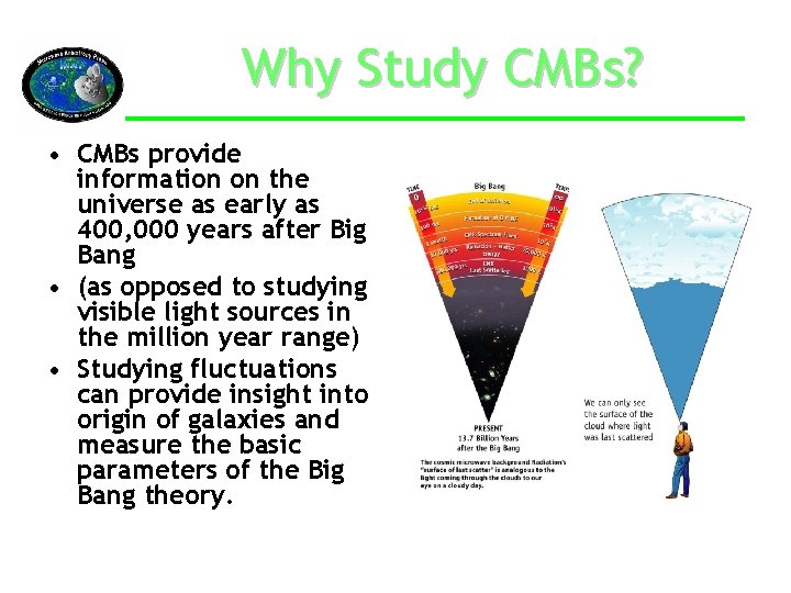 Why Study CMBs? • CMBs provide information on the universe as early as 400,