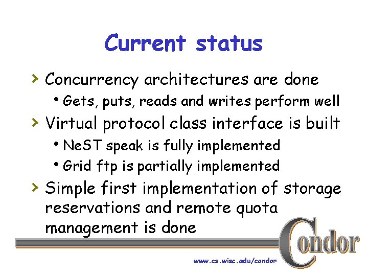 Current status › Concurrency architectures are done h. Gets, puts, reads and writes perform