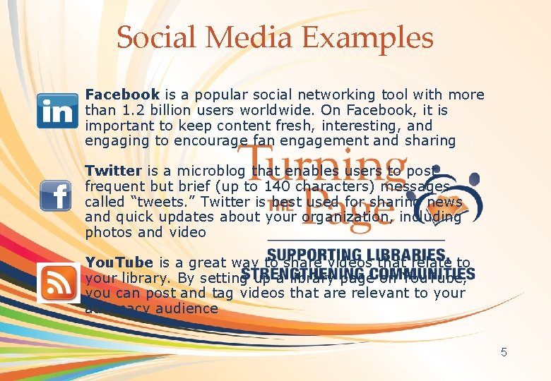 Social Media Examples OCLC Online Computer Library Center Facebook is a popular social networking