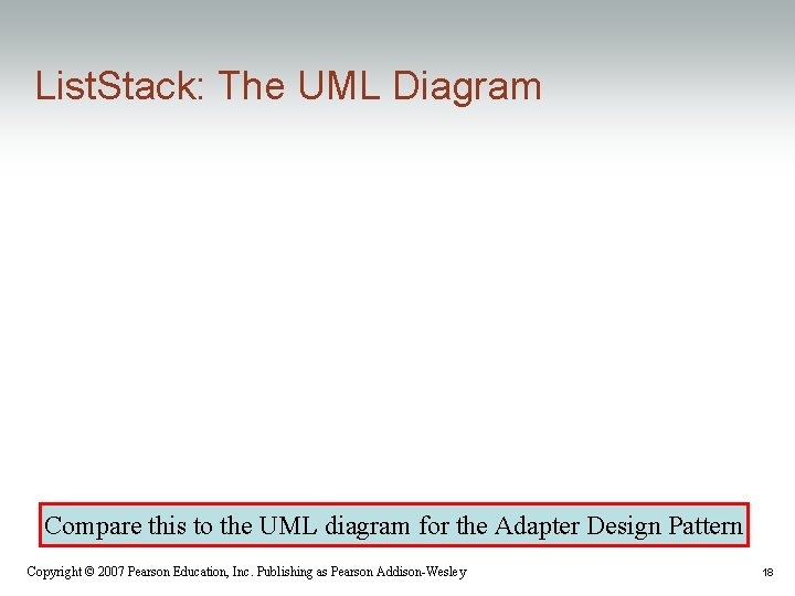 List. Stack: The UML Diagram Compare this to the UML diagram for the Adapter