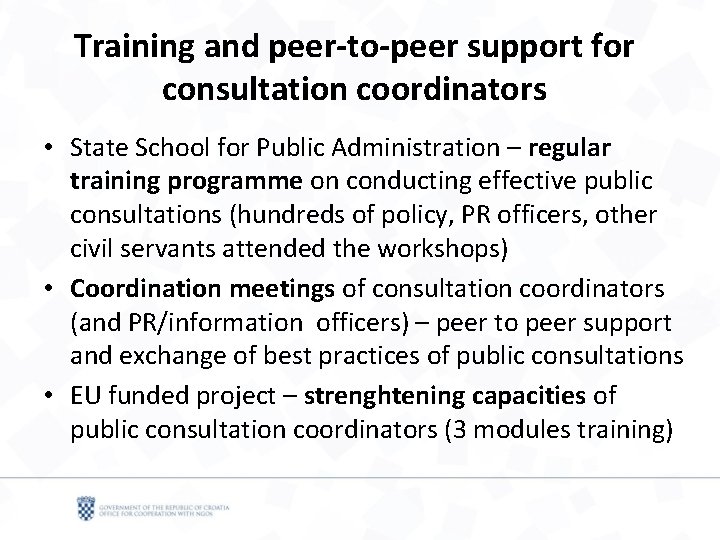 Training and peer-to-peer support for consultation coordinators • State School for Public Administration –