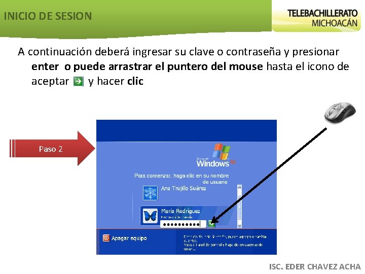 INICIO DE SESION A continuación deberá ingresar su clave o contraseña y presionar enter