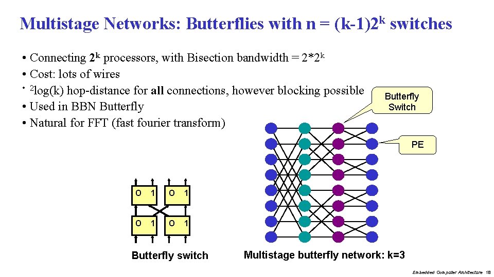 Multistage Networks: Butterflies with n = (k-1)2 k switches • Connecting 2 k processors,