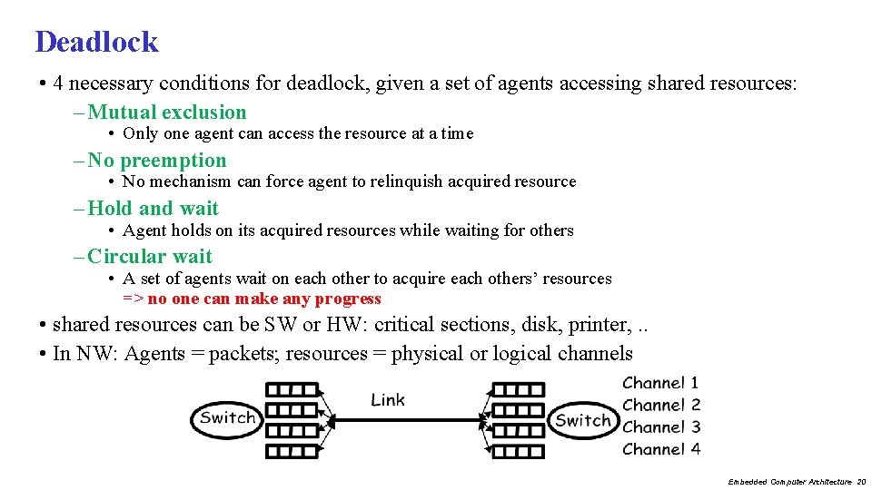 Deadlock • 4 necessary conditions for deadlock, given a set of agents accessing shared