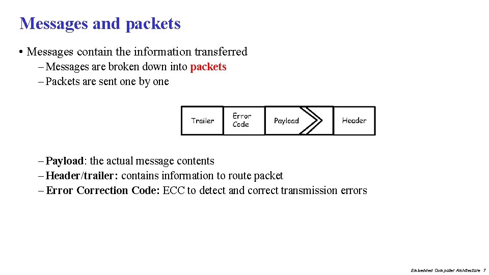 Messages and packets • Messages contain the information transferred – Messages are broken down