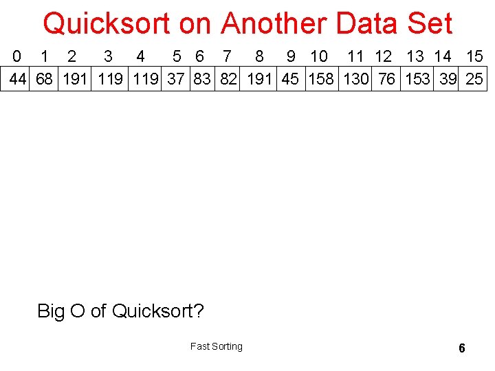 Quicksort on Another Data Set 0 1 2 3 4 5 6 7 8
