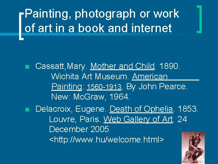 Painting, photograph or work of art in a book and internet n n Cassatt,
