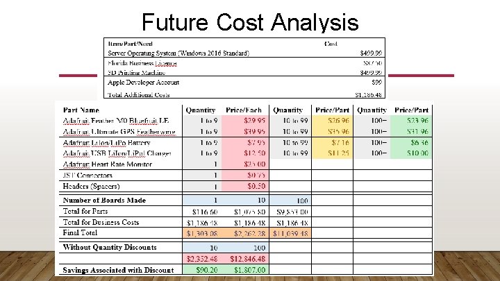 Future Cost Analysis 