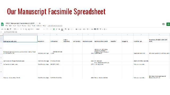 Our Manuscript Facsimile Spreadsheet 