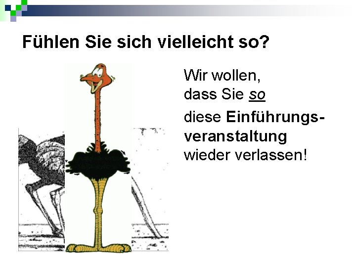 Fühlen Sie sich vielleicht so? Wir wollen, dass Sie so diese Einführungsveranstaltung wieder verlassen!