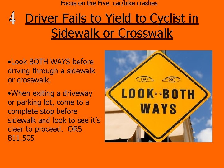 Focus on the Five: car/bike crashes Driver Fails to Yield to Cyclist in Sidewalk