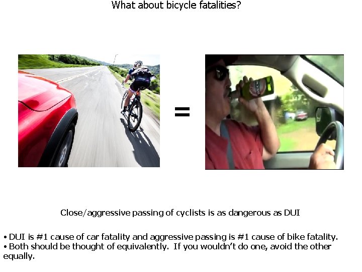 What about bicycle fatalities? = Close/aggressive passing of cyclists is as dangerous as DUI