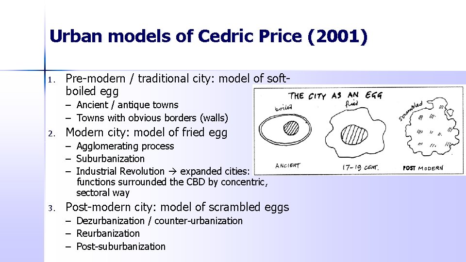 Urban models of Cedric Price (2001) 1. Pre-modern / traditional city: model of softboiled