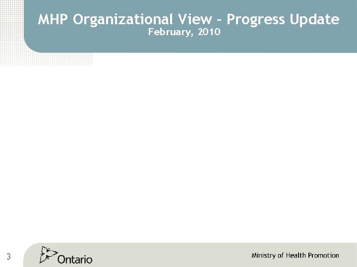 MHP Organizational View – Progress Update February, 2010 3 