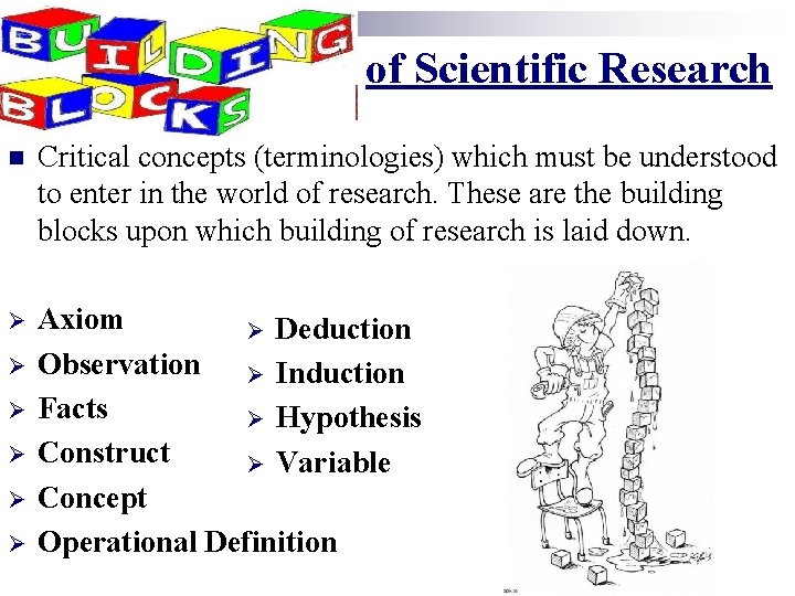 of Scientific Research n Critical concepts (terminologies) which must be understood to enter in