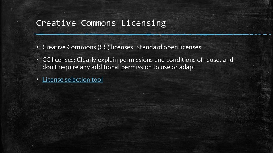 Creative Commons Licensing ▪ Creative Commons (CC) licenses: Standard open licenses ▪ CC licenses: