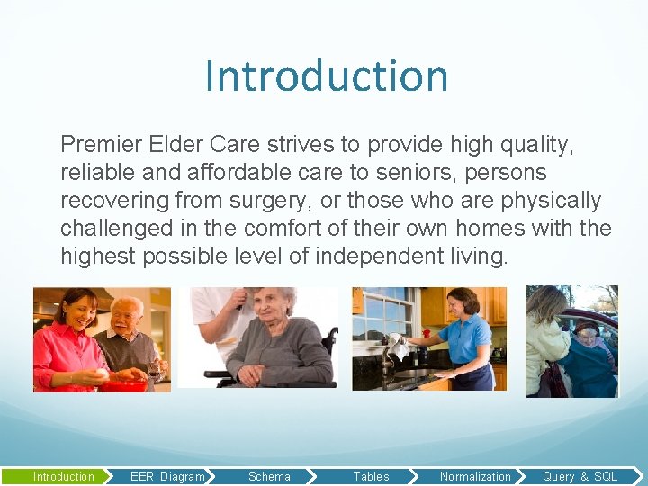 Introduction Premier Elder Care strives to provide high quality, reliable and affordable care to