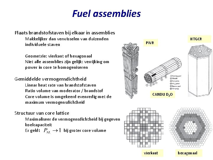 Fuel assemblies Plaats brandstofstaven bij elkaar in assemblies Makkelijker dan verwisselen van duizenden individuele