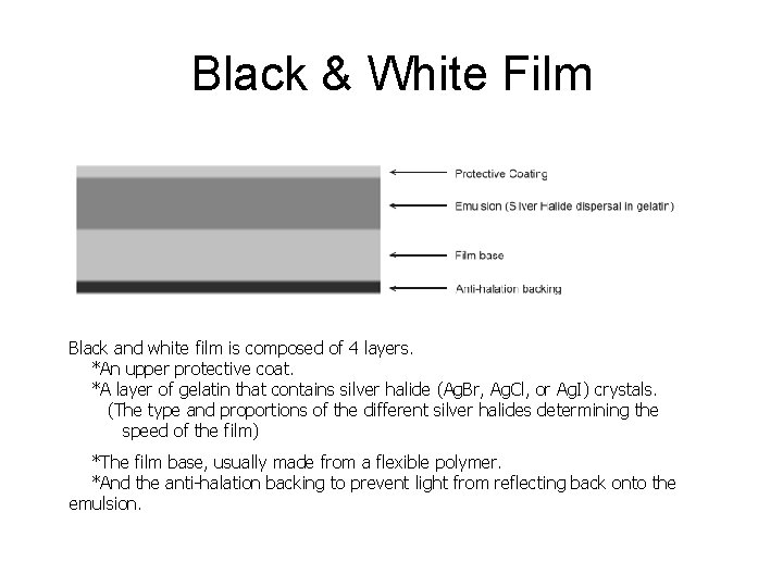 Black & White Film Black and white film is composed of 4 layers. *An