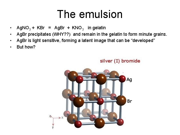 The emulsion • • Ag. NO 3 + KBr = Ag. Br + KNO