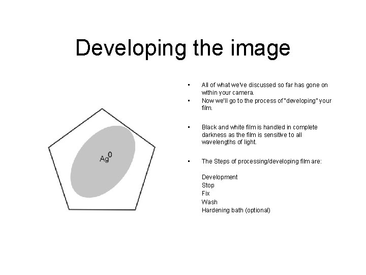 Developing the image • • All of what we’ve discussed so far has gone