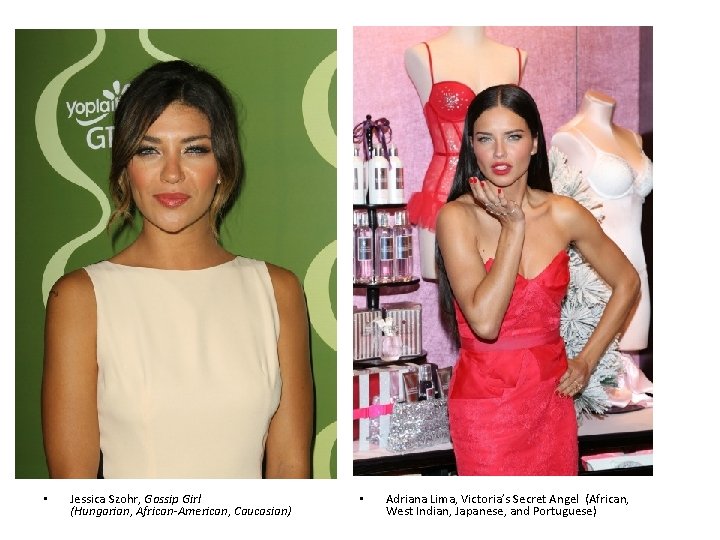  • Jessica Szohr, Gossip Girl (Hungarian, African-American, Caucasian) • Adriana Lima, Victoria’s Secret