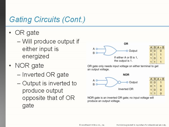 Gating Circuits (Cont. ) • OR gate – Will produce output if either input