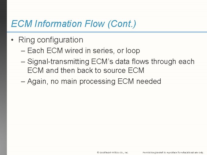 ECM Information Flow (Cont. ) • Ring configuration – Each ECM wired in series,
