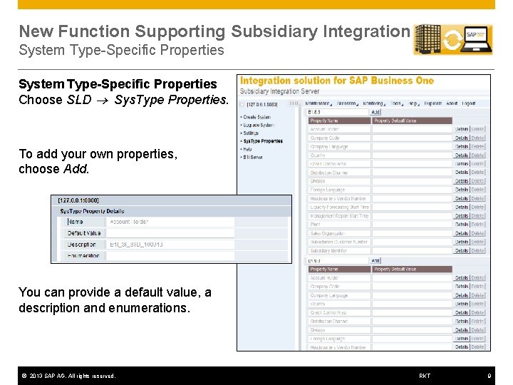 New Function Supporting Subsidiary Integration System Type-Specific Properties Choose SLD Sys. Type Properties. To