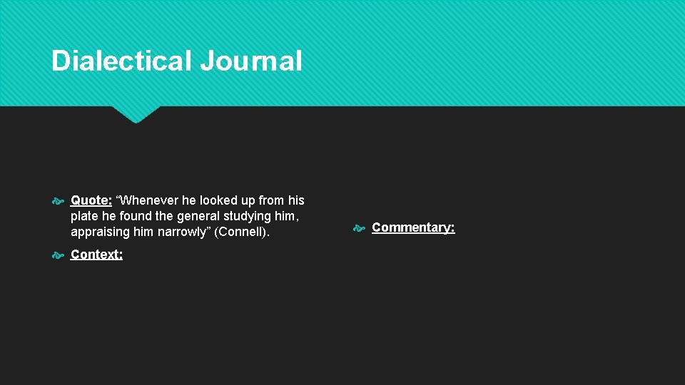 Dialectical Journal Quote: “Whenever he looked up from his plate he found the general