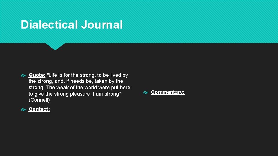 Dialectical Journal Quote: "Life is for the strong, to be lived by the strong,