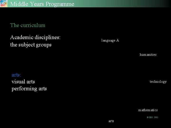 Middle Years Programme The Academic Disciplines The curriculum Academic disciplines: the subject groups language