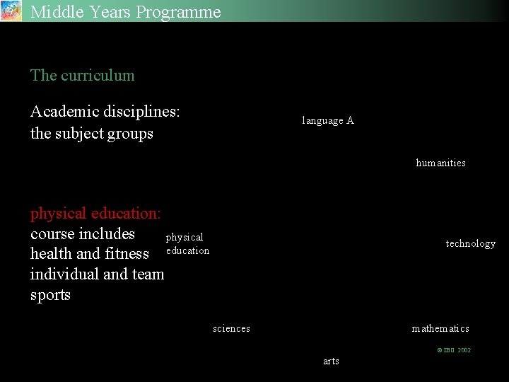 Middle Years Programme The Academic Disciplines The curriculum Academic disciplines: the subject groups language