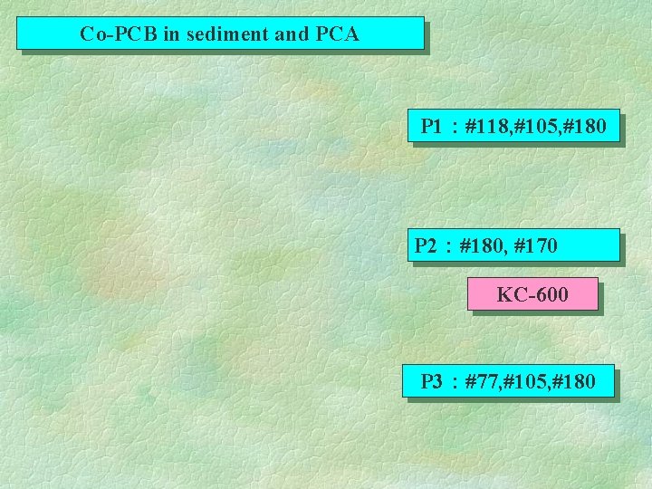 Co-PCB in sediment and PCA P 1 ： #118, #105, #180 P 2 ：