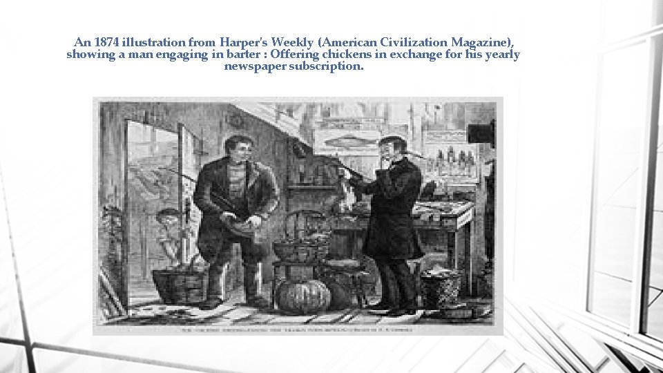 An 1874 illustration from Harper's Weekly (American Civilization Magazine), showing a man engaging in